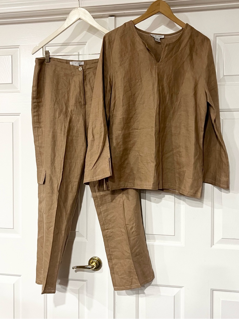 Paraphrase | 2pcs Set Linen Neutral Tunic Top & Cargo Flowy Pants